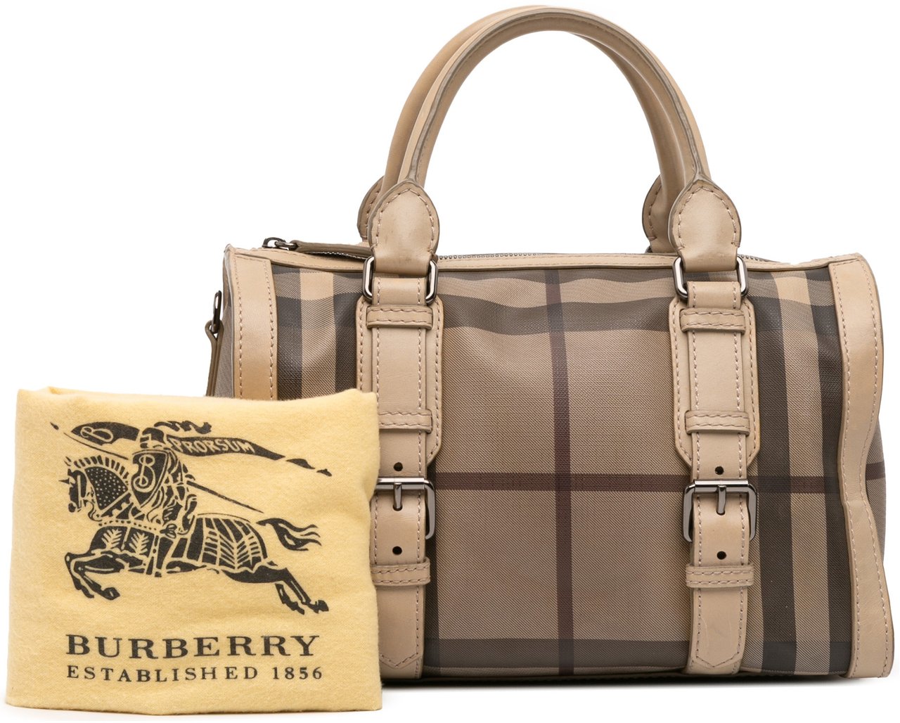 Burberry Smoke Check Coated Canvas Chester Boston Bag Bruin