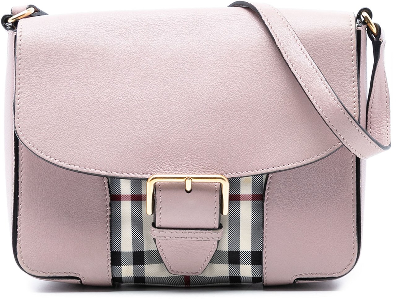 Burberry Small Haymarket Check Trimmed Leather Dickens Crossbody Roze