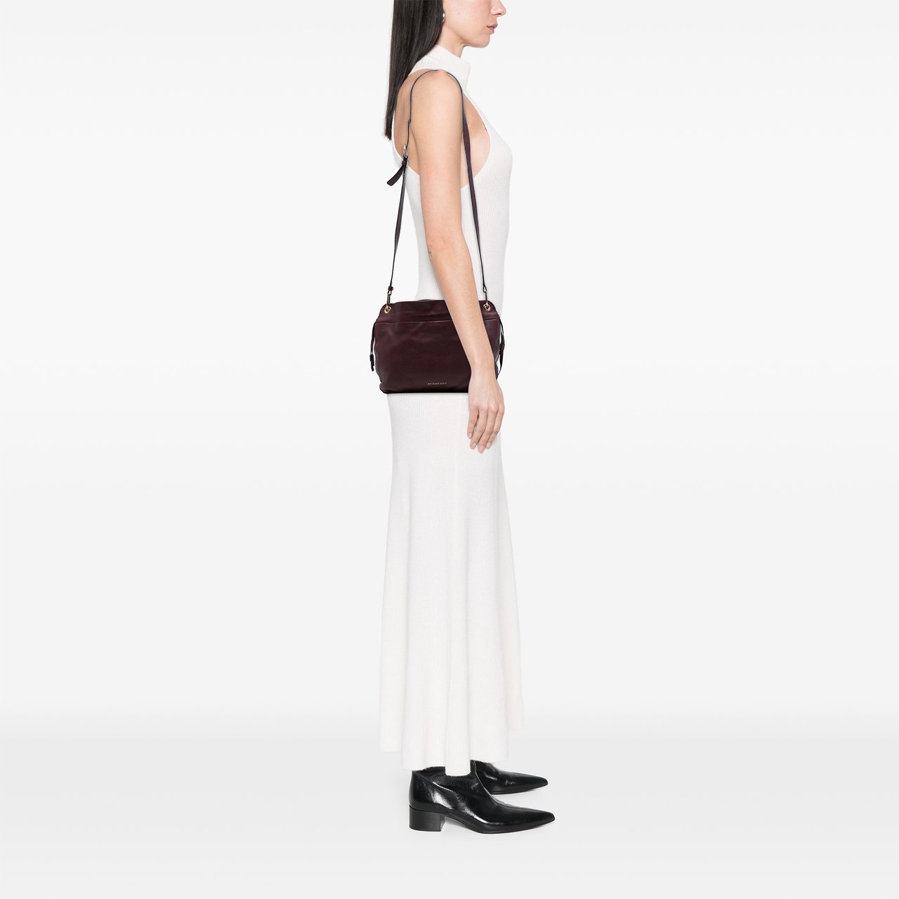 Burberry Small Grainy Calfskin and House Check Canvas Bingley Crossbody Rood