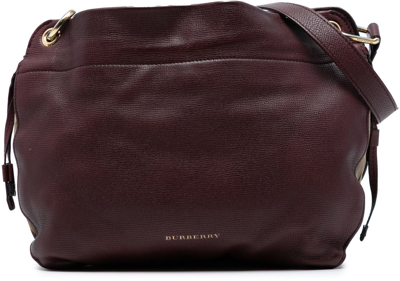 Burberry Small Grainy Calfskin and House Check Canvas Bingley Crossbody Rood