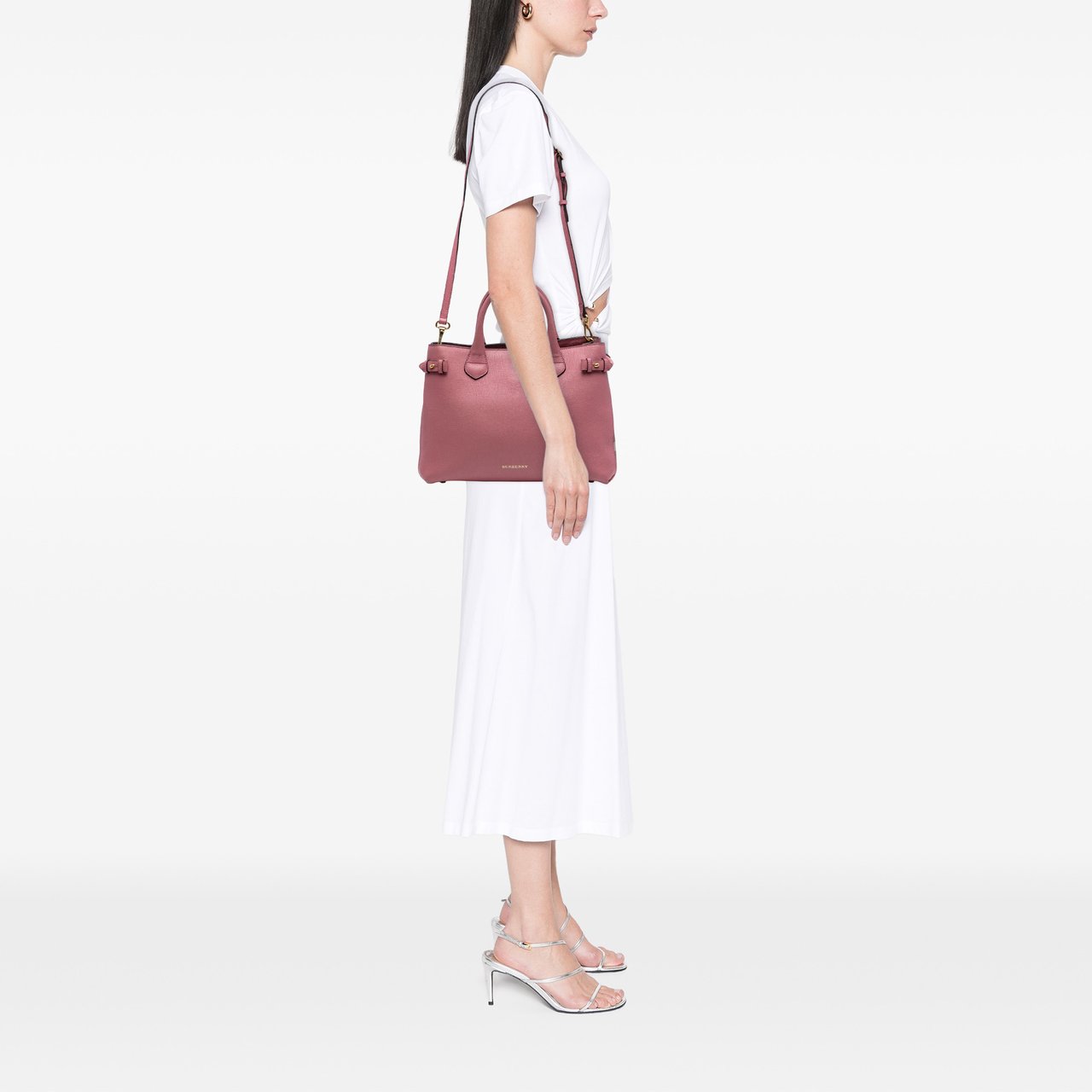Burberry Medium Leather and House Check Banner Satchel Roze