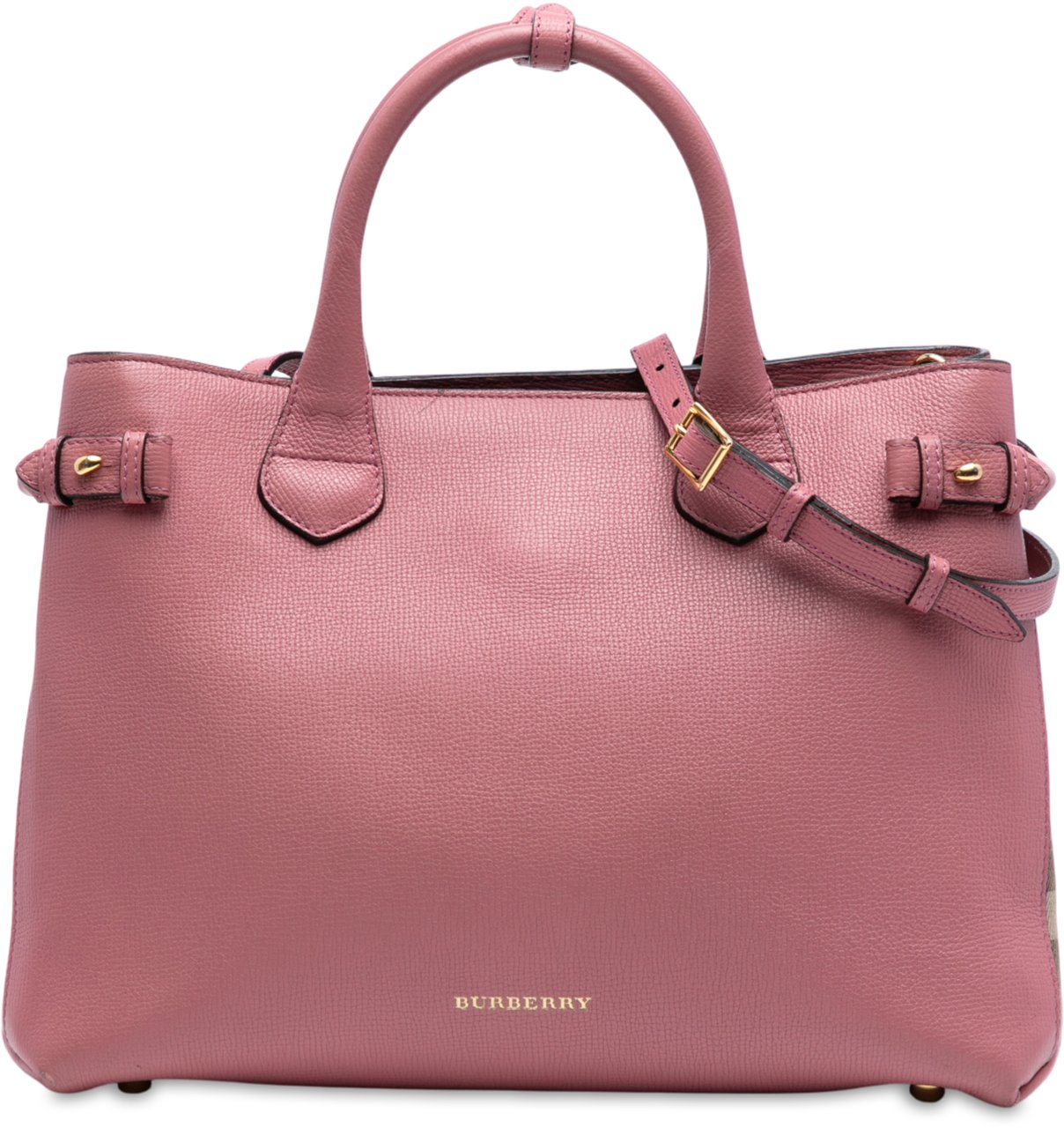 Burberry Medium Leather and House Check Banner Satchel Roze