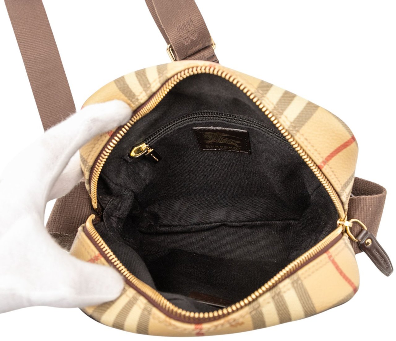 Burberry Haymarket Check Coated Canvas Crossbody Bruin