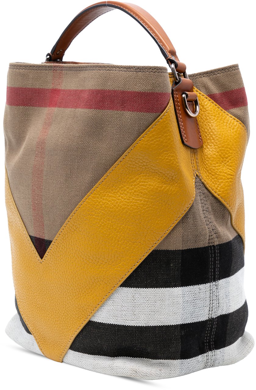 Burberry Medium Mega Check Canvas and Calfskin Chevron Ashby Bucket Bruin