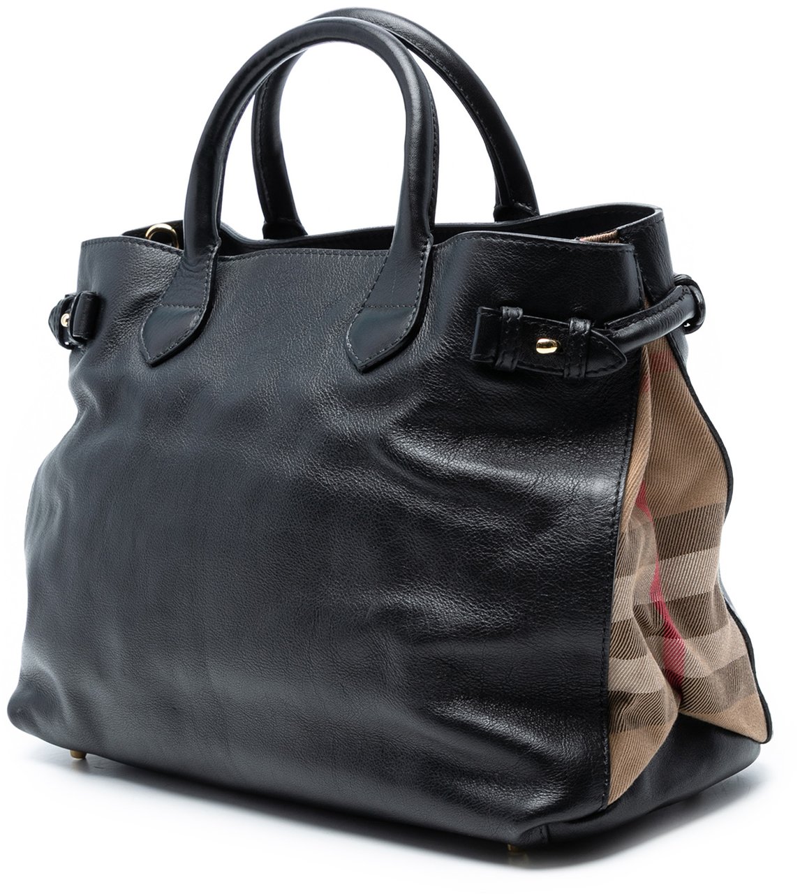 Burberry Medium Leather and House Check Banner Satchel Zwart