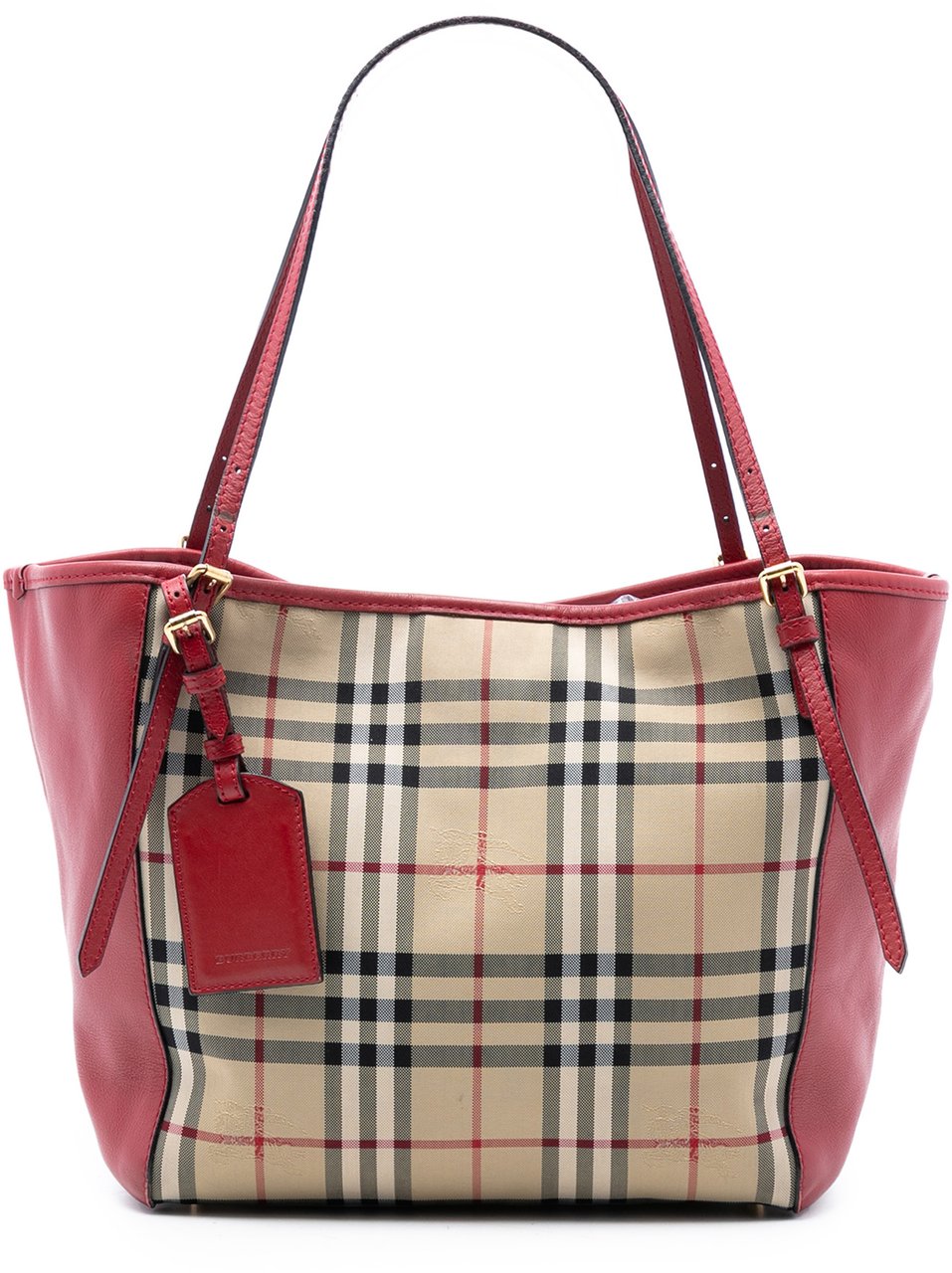 Burberry Small Haymarket Check Canvas and Leather Canterbury Tote Bruin