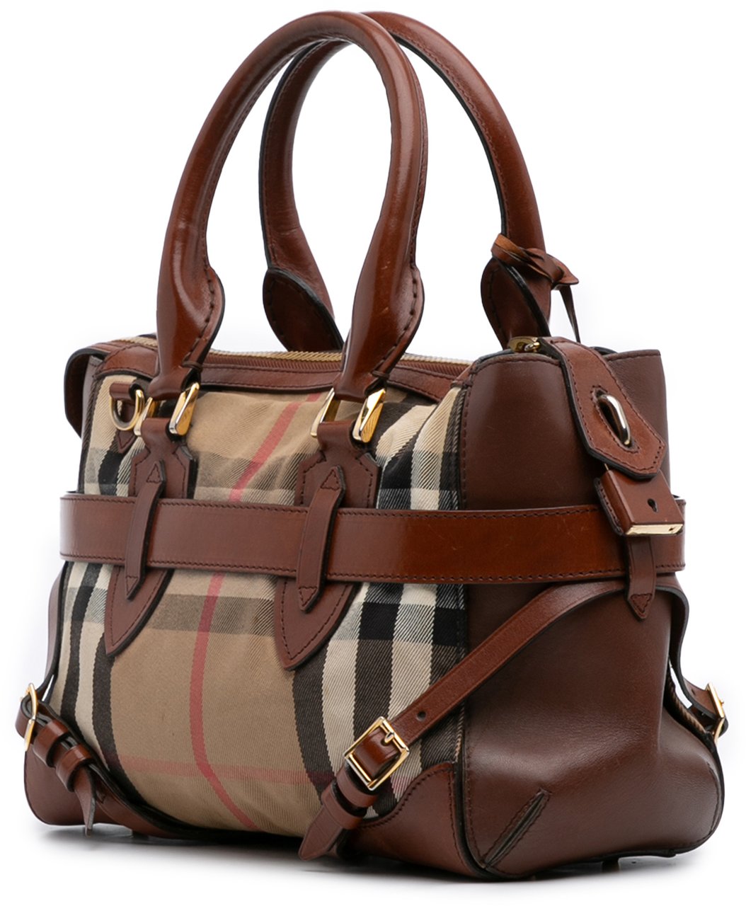Burberry Small House Check Canvas Bridle Gladstone Satchel Bruin