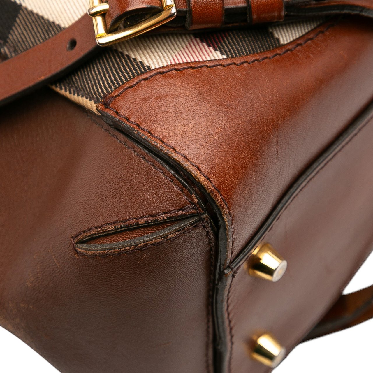 Burberry Small House Check Canvas Bridle Gladstone Satchel Bruin