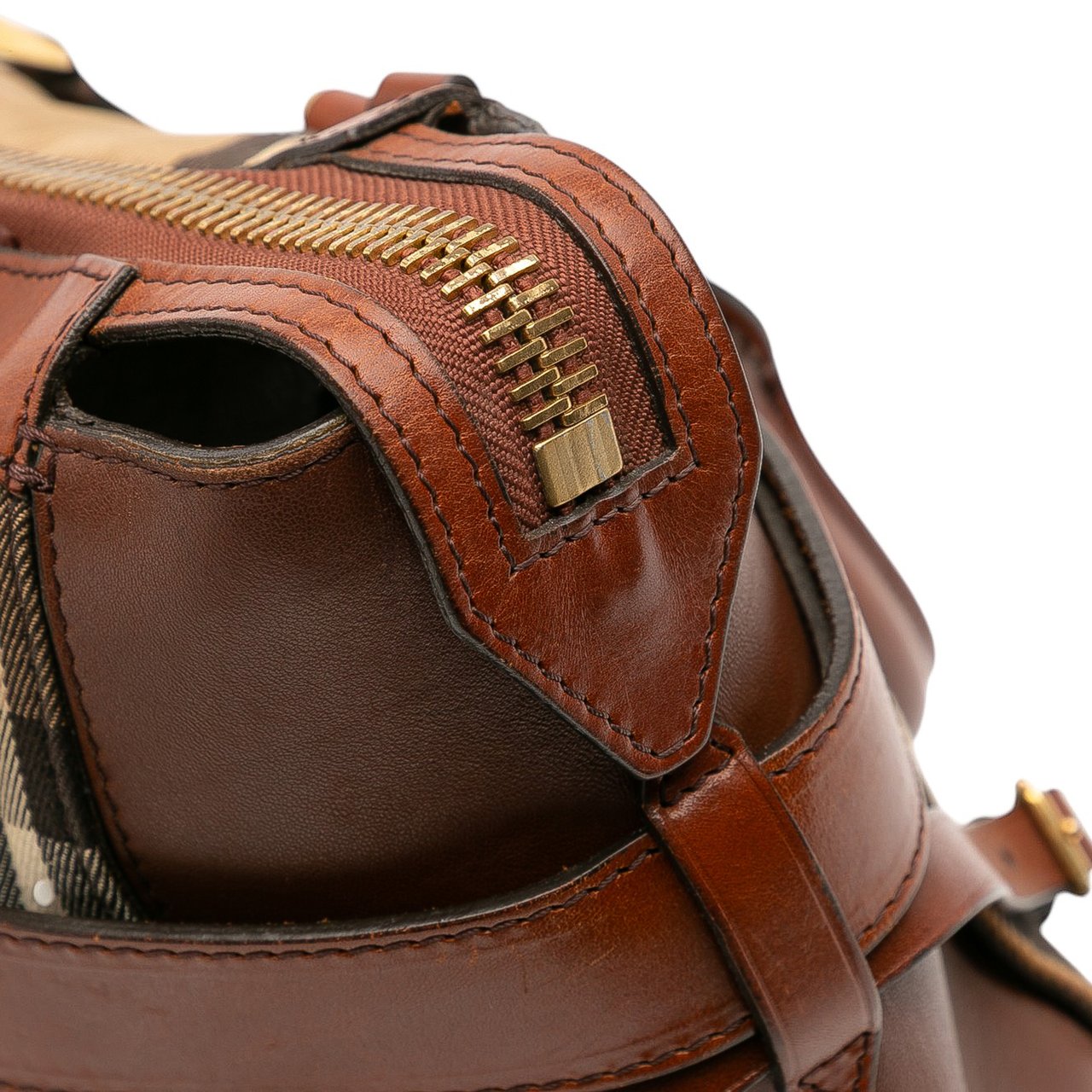 Burberry Small House Check Canvas Bridle Gladstone Satchel Bruin