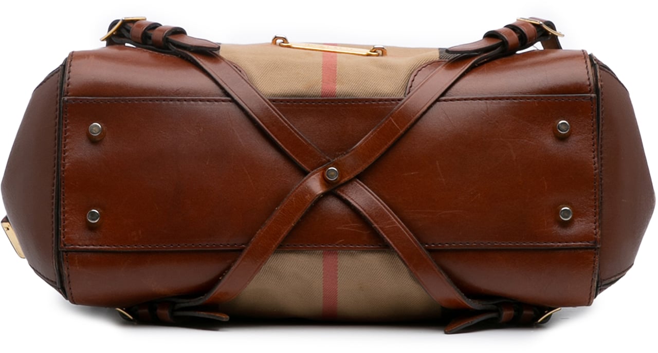 Burberry Small House Check Canvas Bridle Gladstone Satchel Bruin