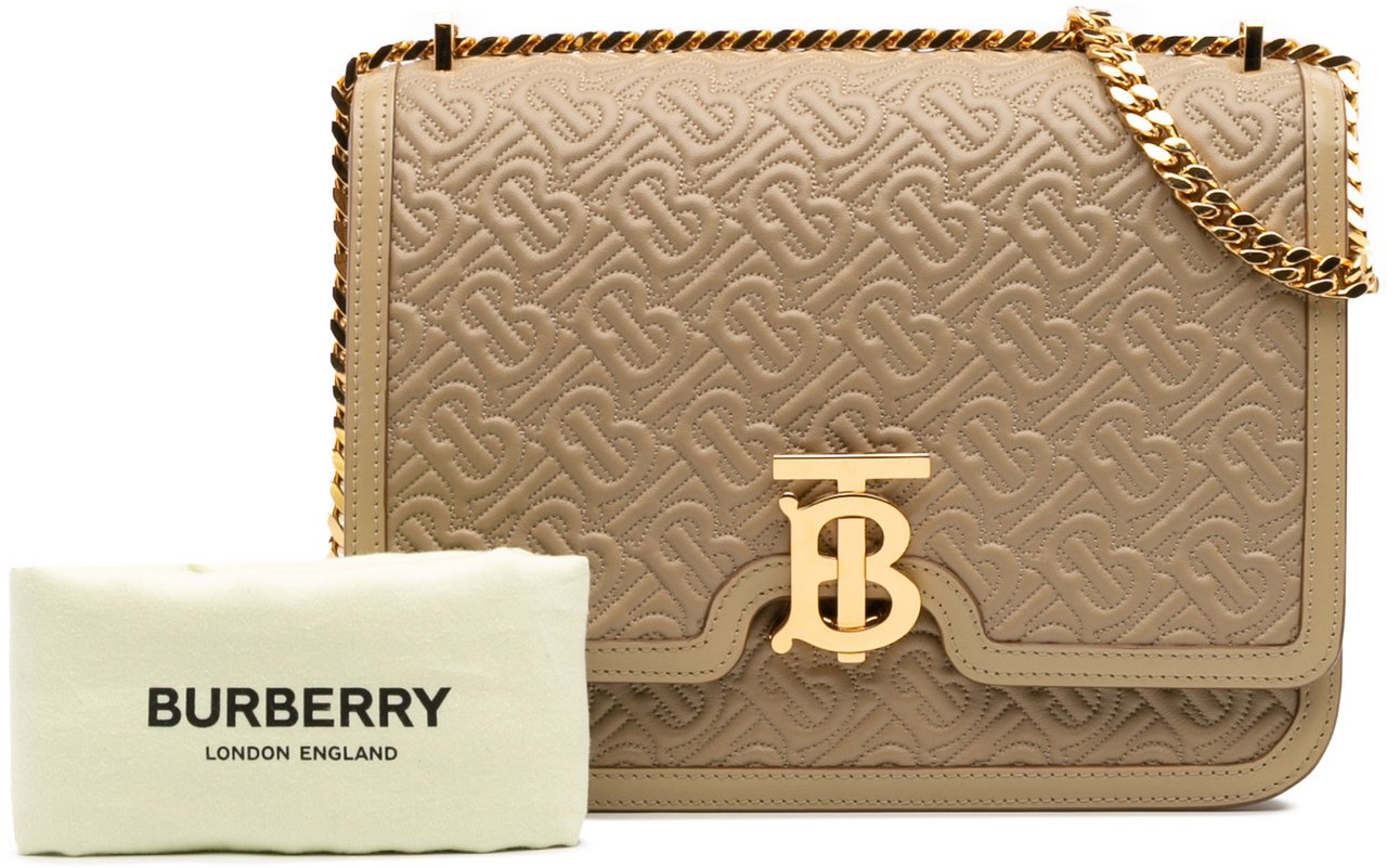 Burberry Medium TB Monogram Embossed Calfskin Chain Crossbody Bruin