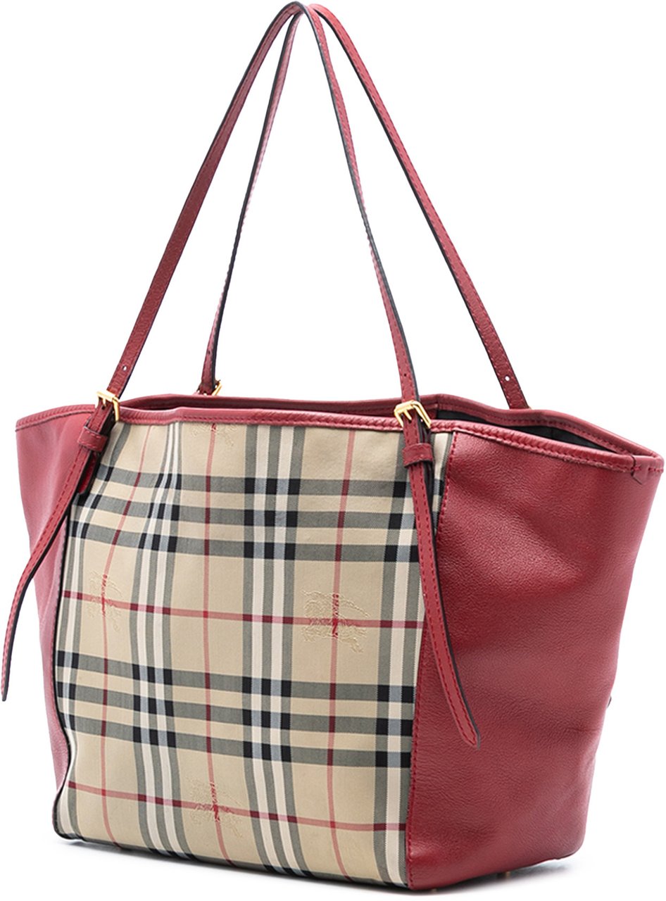 Burberry Small Haymarket Check Canvas and Leather Canterbury Tote Bruin