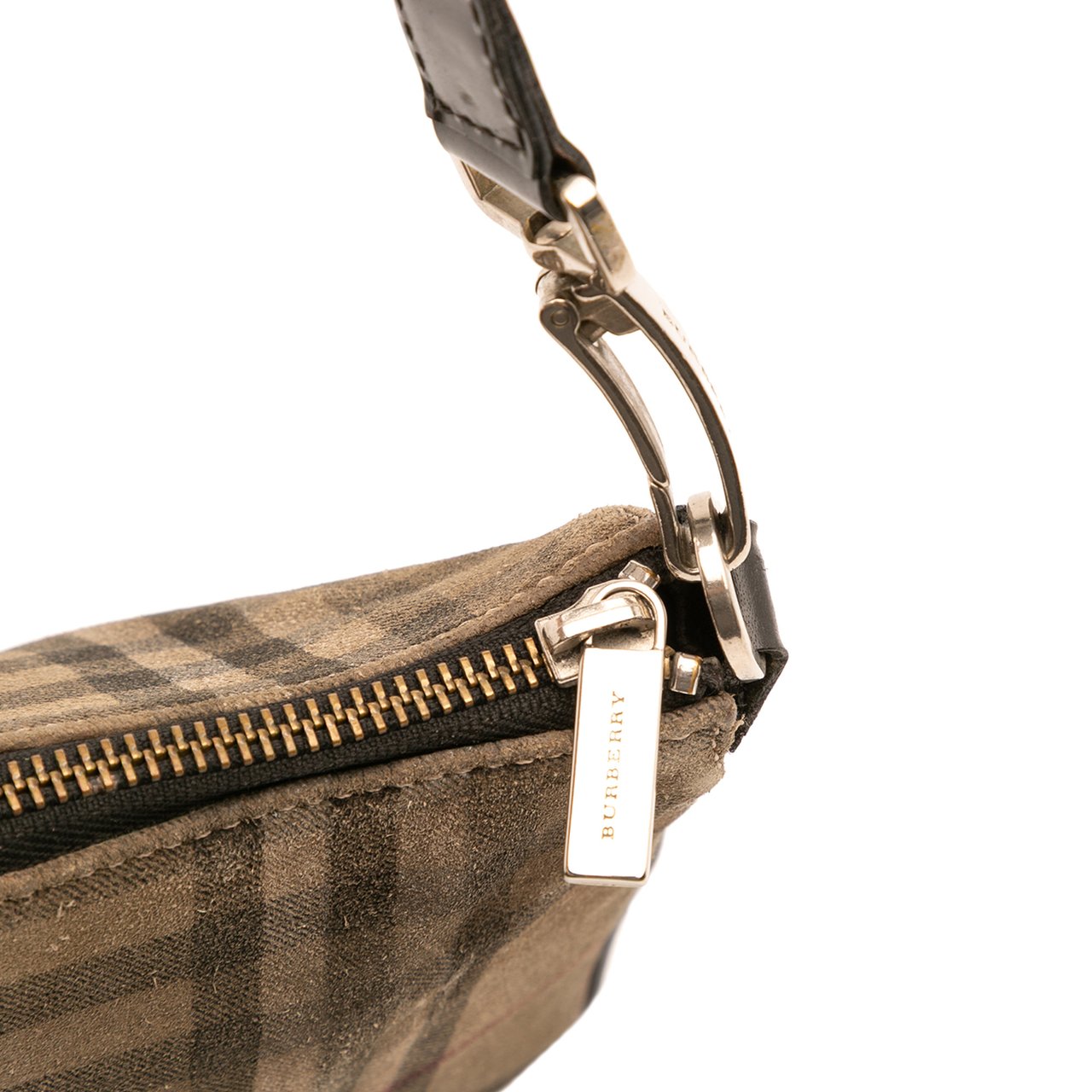Burberry House Check Suede Shoulder Bag Bruin
