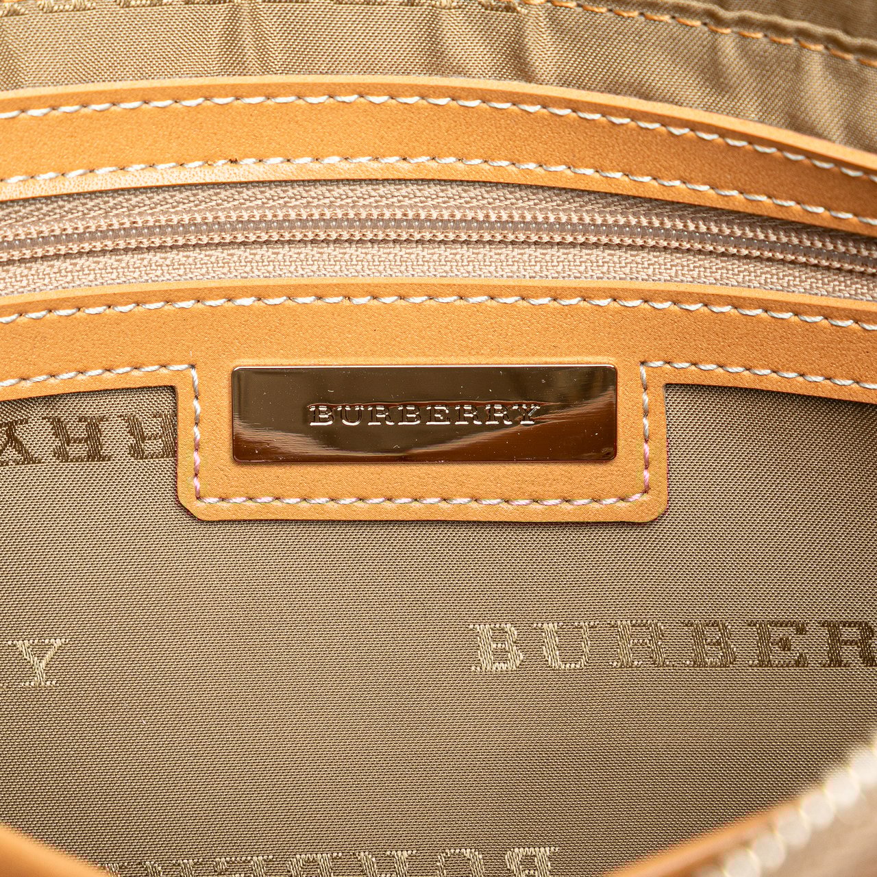 Burberry Leather Trimmed Canvas Handbag Bruin