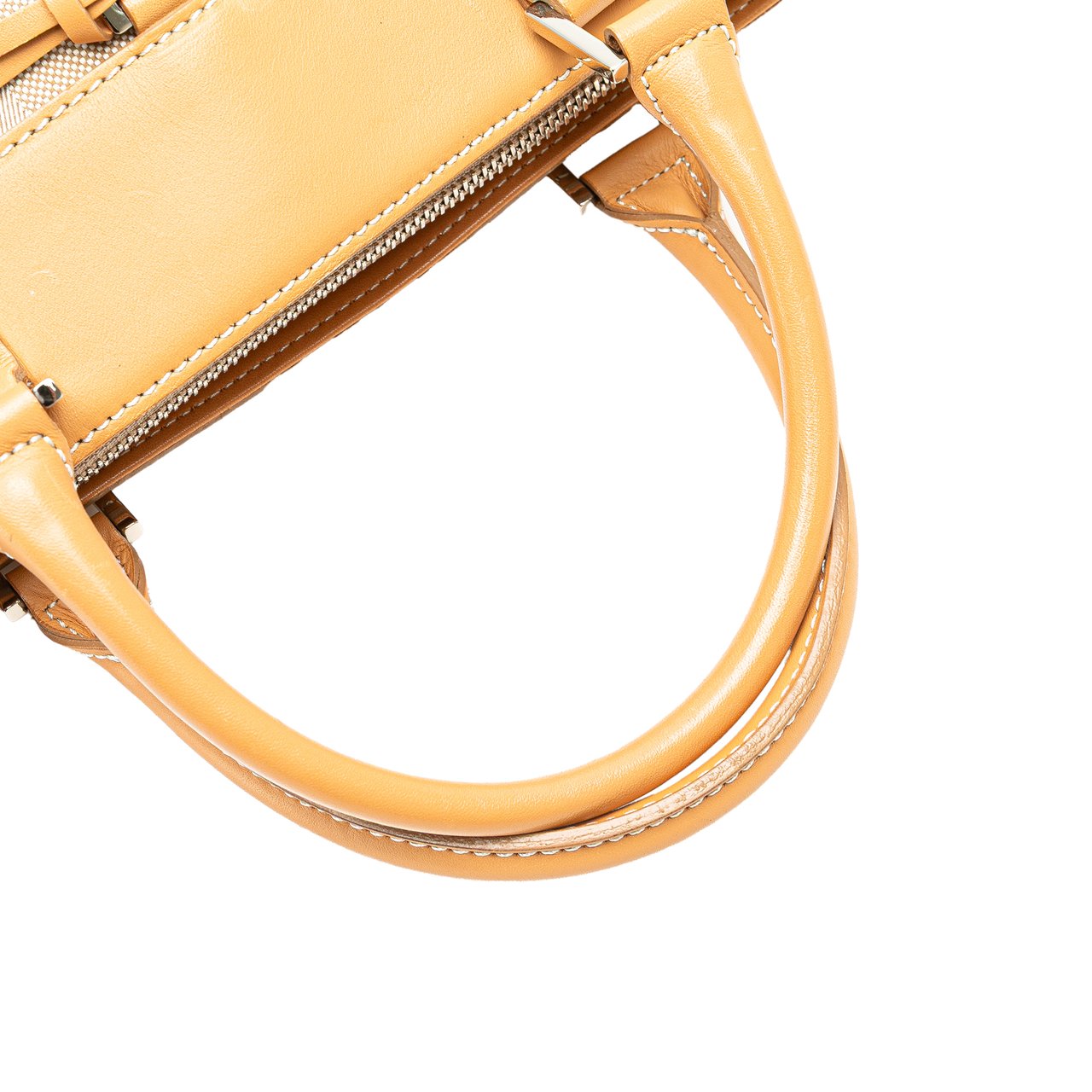 Burberry Leather Trimmed Canvas Handbag Bruin
