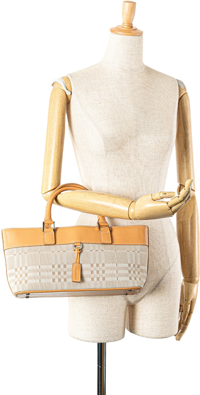 Burberry Leather Trimmed Canvas Handbag Bruin