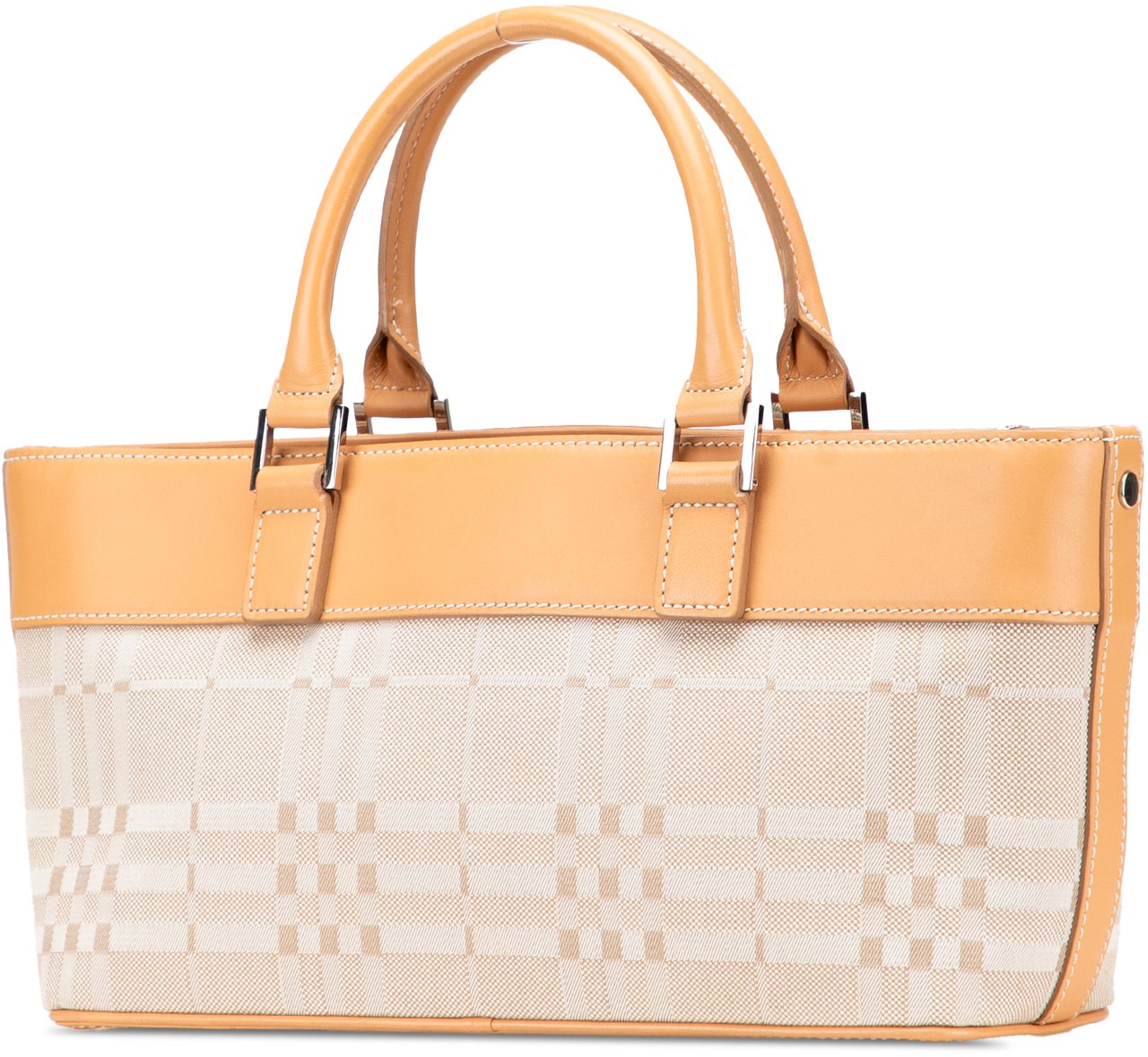 Burberry Leather Trimmed Canvas Handbag Bruin