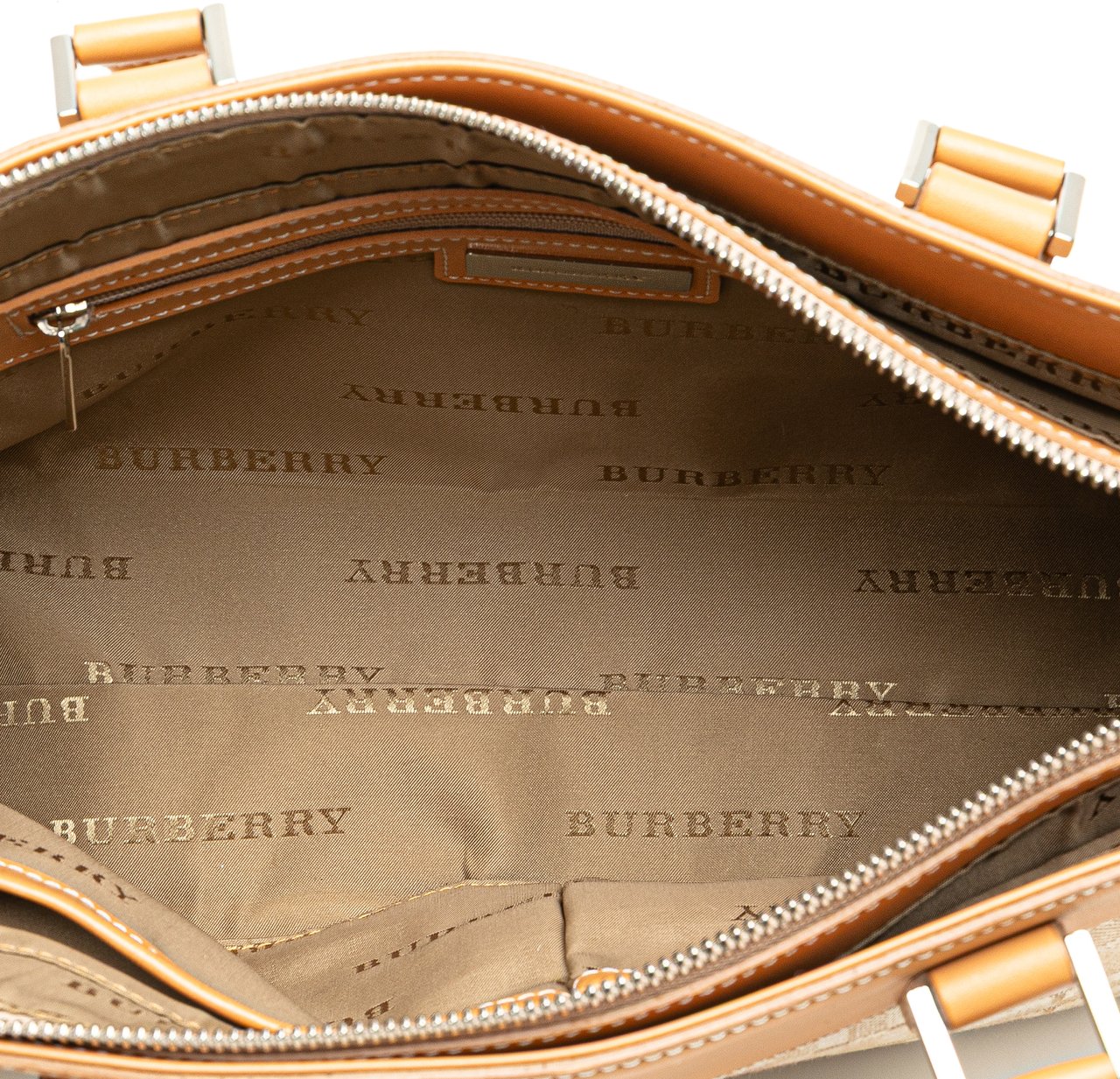 Burberry Leather Trimmed Canvas Handbag Bruin