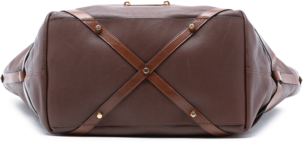 Burberry Medium House Check Trimmed Leather Salisbury Tote Bruin