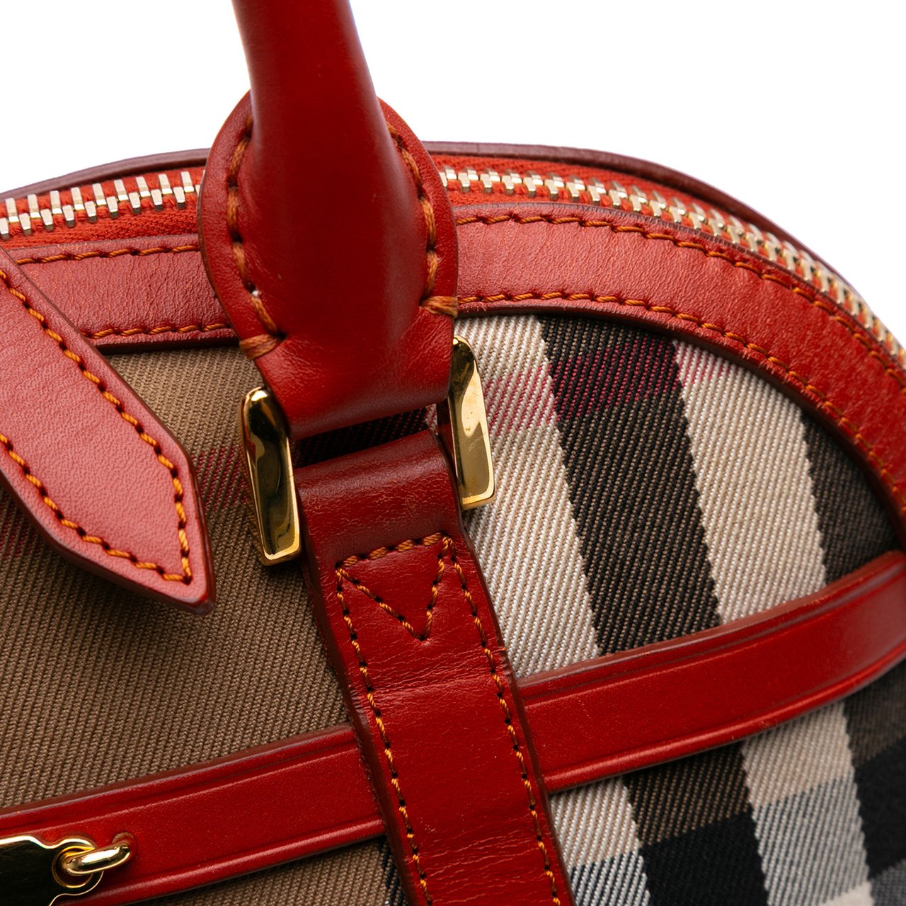 Burberry Small House Check Canvas Bridle Orchard Satchel Bruin