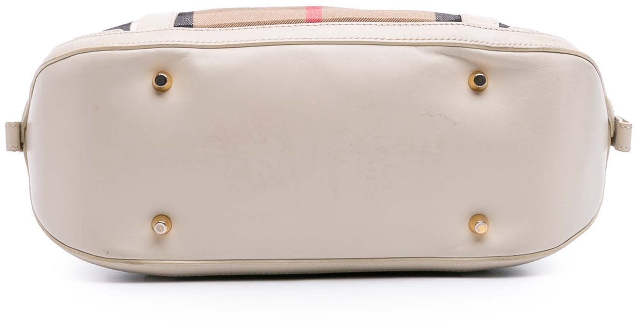 Burberry Small Leather Trimmed House Check Canvas Bridle Orchard Satchel Bruin