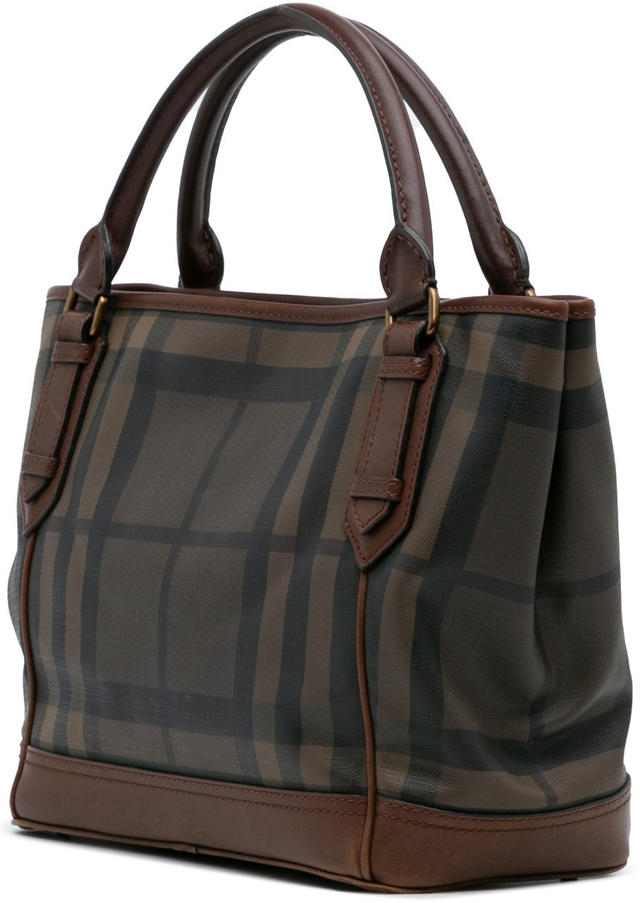 Burberry Smoked Check Coated Canvas Handbag Bruin