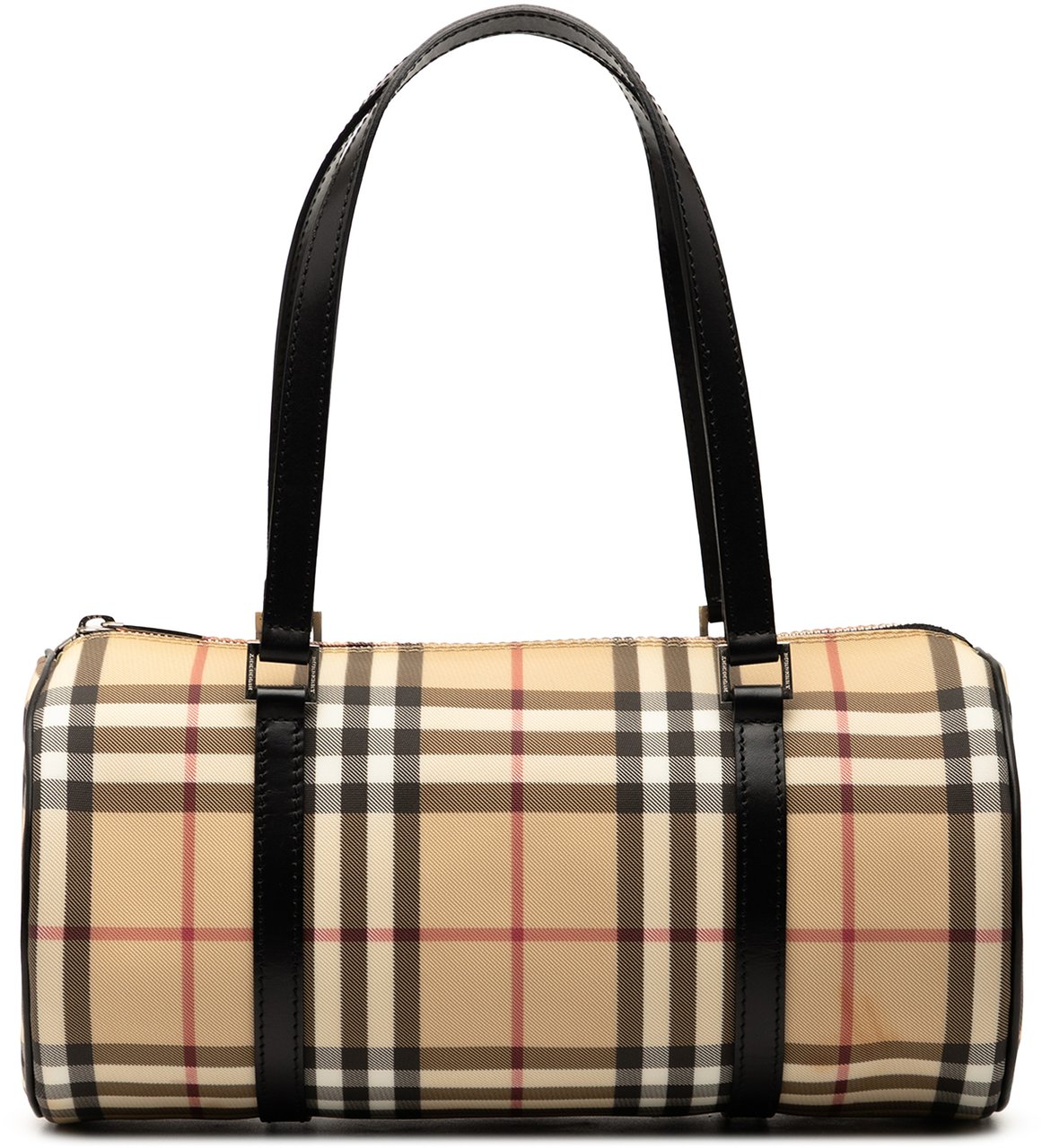 Burberry House Check Canvas Barrel Handbag Bruin
