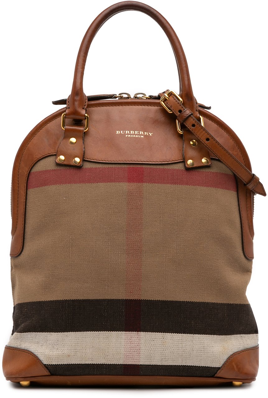Burberry Medium Mega Check Canvas Bloomsbury Saddle Satchel Bruin