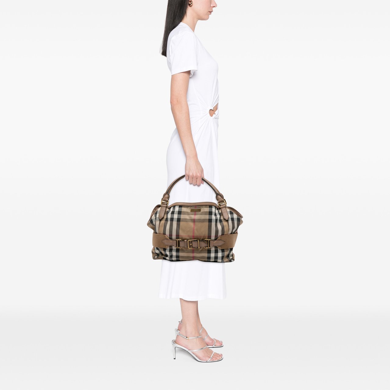 Burberry Large House Check Canvas Aurelia Satchel Bruin