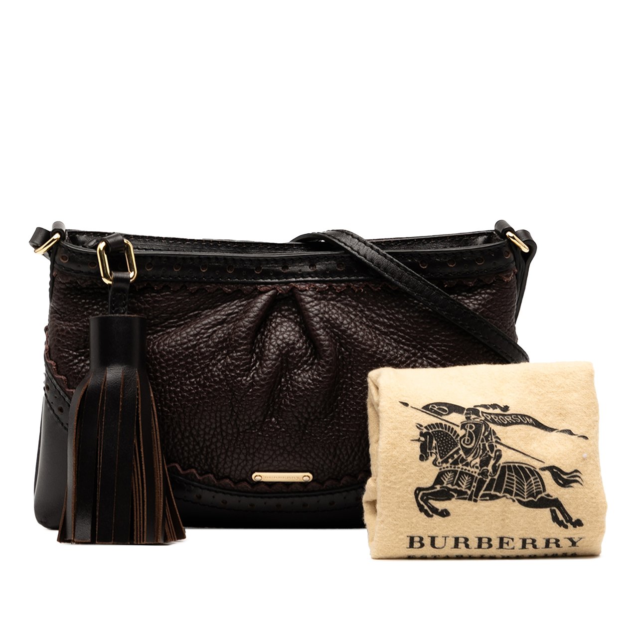 Burberry Leather Tassel Brogue Crossbody Bruin