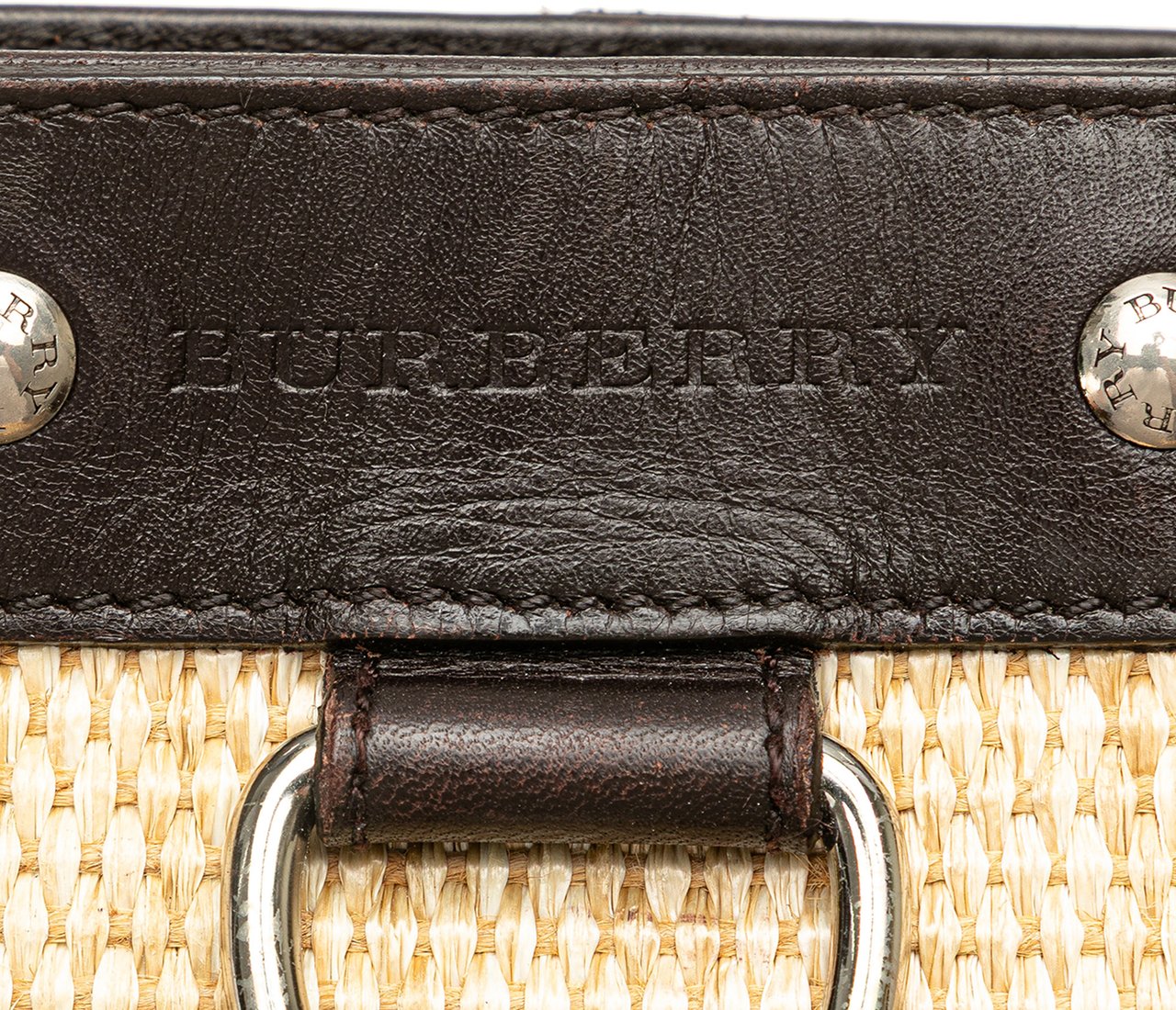 Burberry Leather Trimmed Raffia Crossbody Bruin