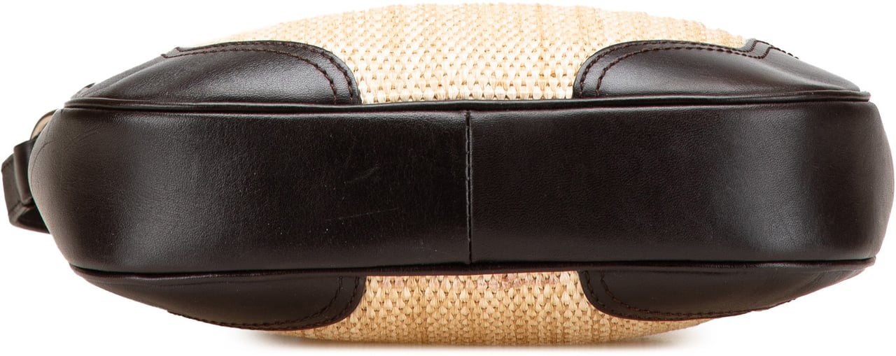 Burberry Leather Trimmed Raffia Crossbody Bruin