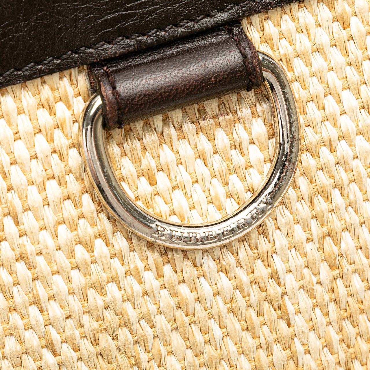 Burberry Leather Trimmed Raffia Crossbody Bruin
