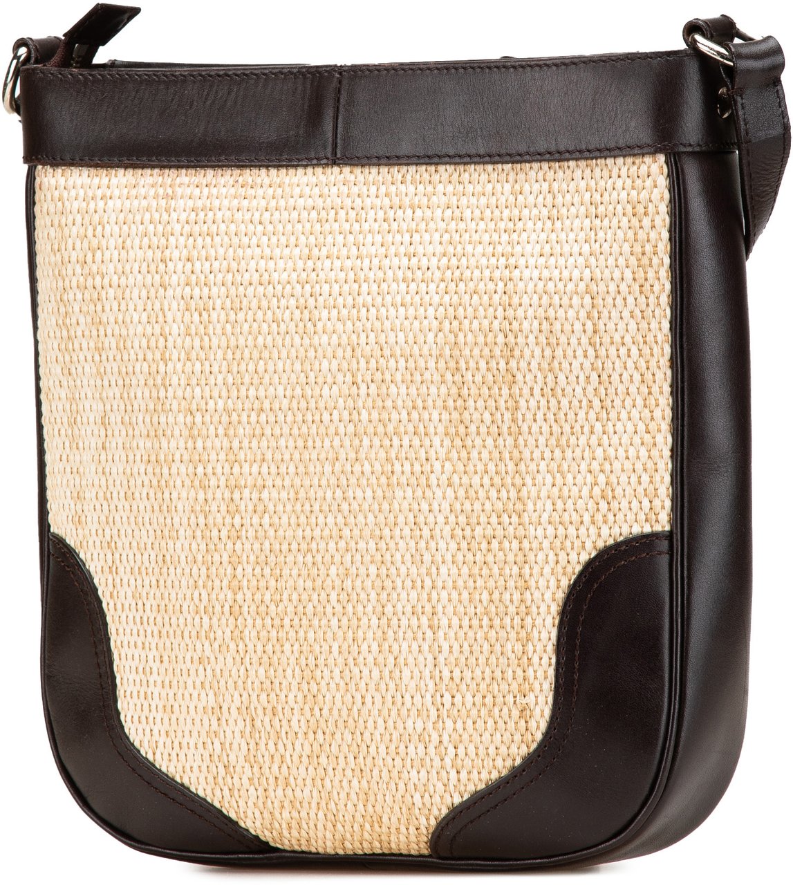 Burberry Leather Trimmed Raffia Crossbody Bruin