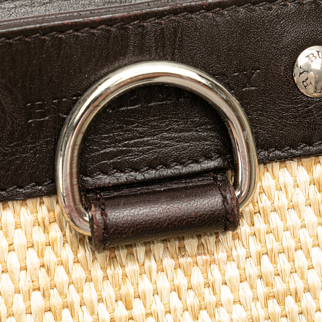 Burberry Leather Trimmed Raffia Crossbody Bruin