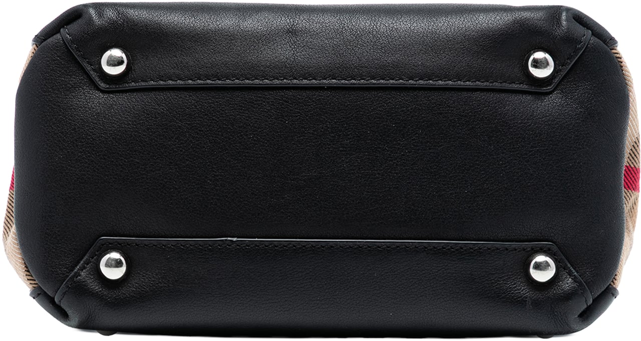 Burberry Baby Banner Studded Leather and House Check Tote Zwart