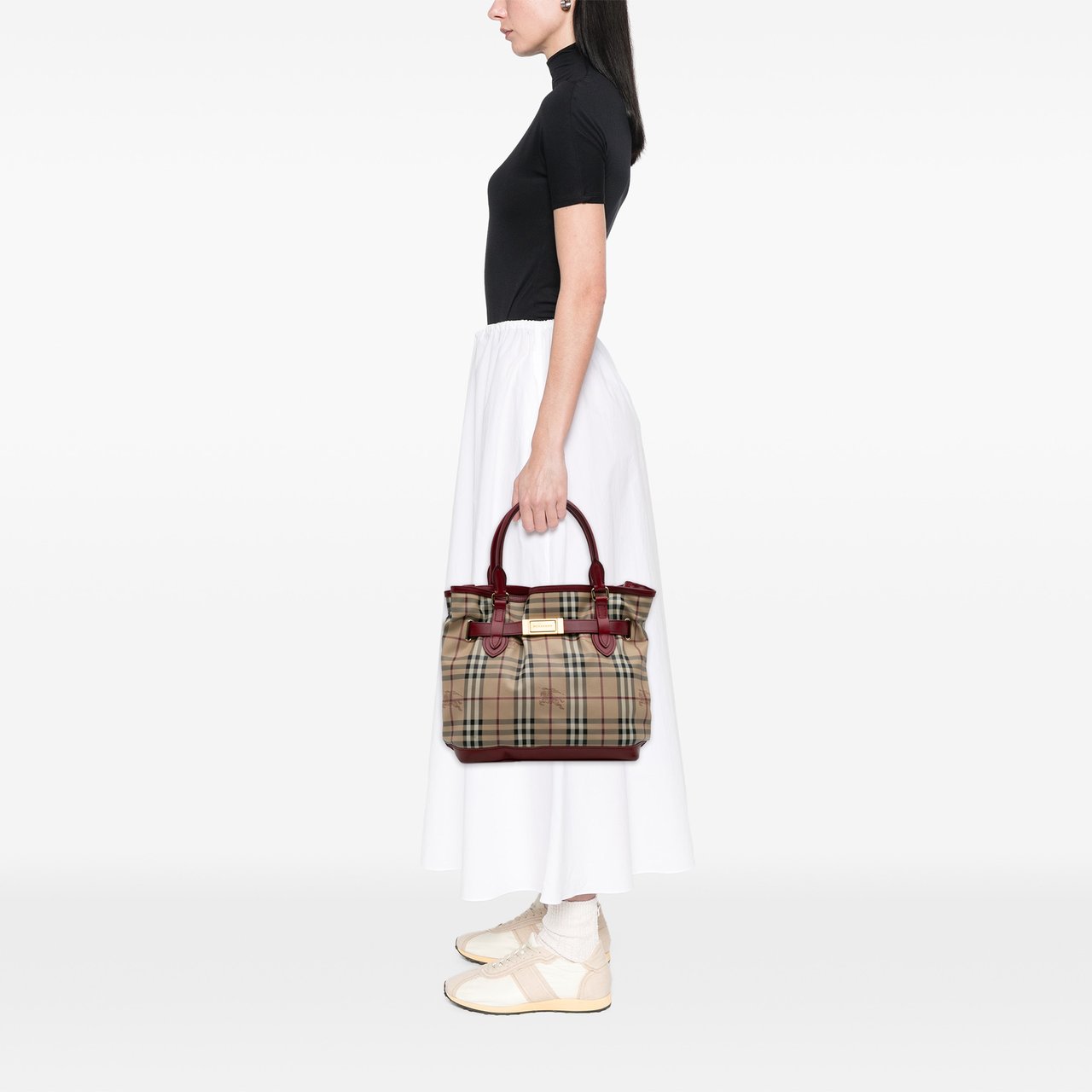 Burberry Haymarket Check Coated Canvas Golderton Satchel Bruin