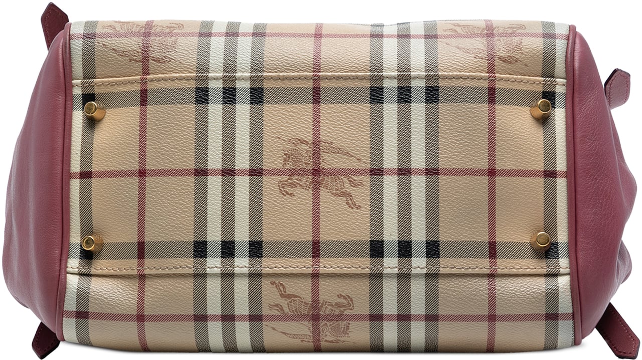 Burberry Small Leather Trimmed Haymarket Check Coated Canvas Canterbury Bow Tote Bruin