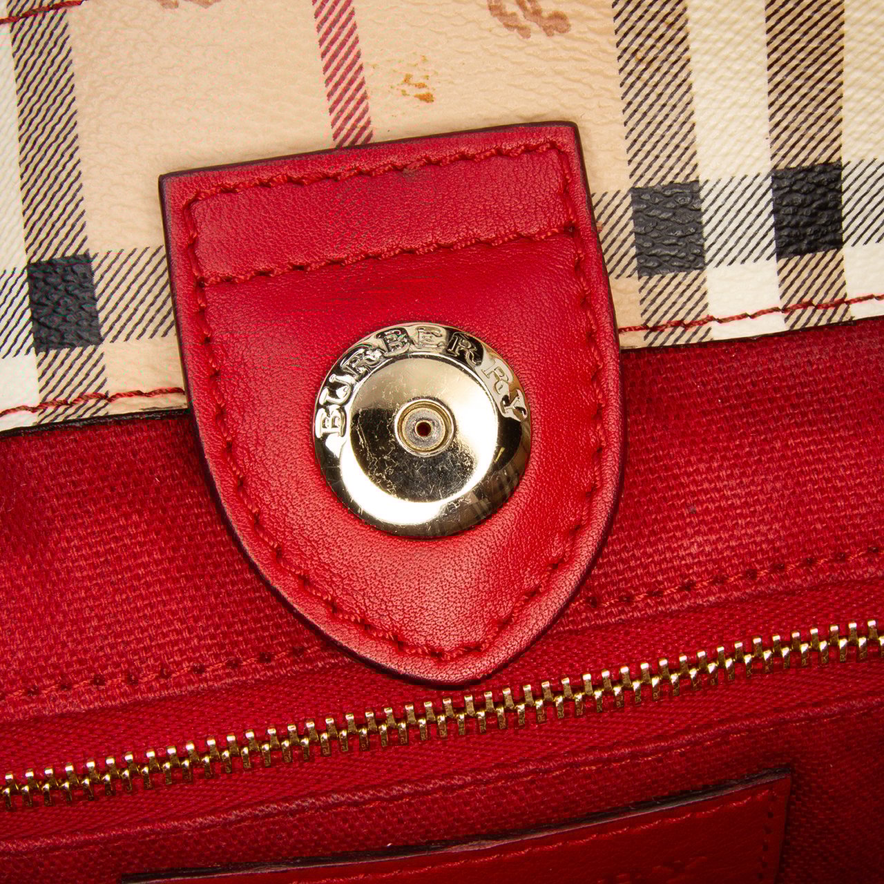 Burberry Small Leather Trimmed Haymarket Check Coated Canvas Canterbury Tote Bruin