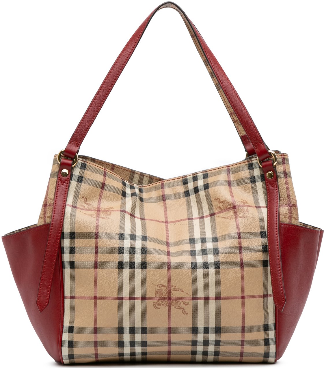 Burberry Small Leather Trimmed Haymarket Check Coated Canvas Canterbury Tote Bruin