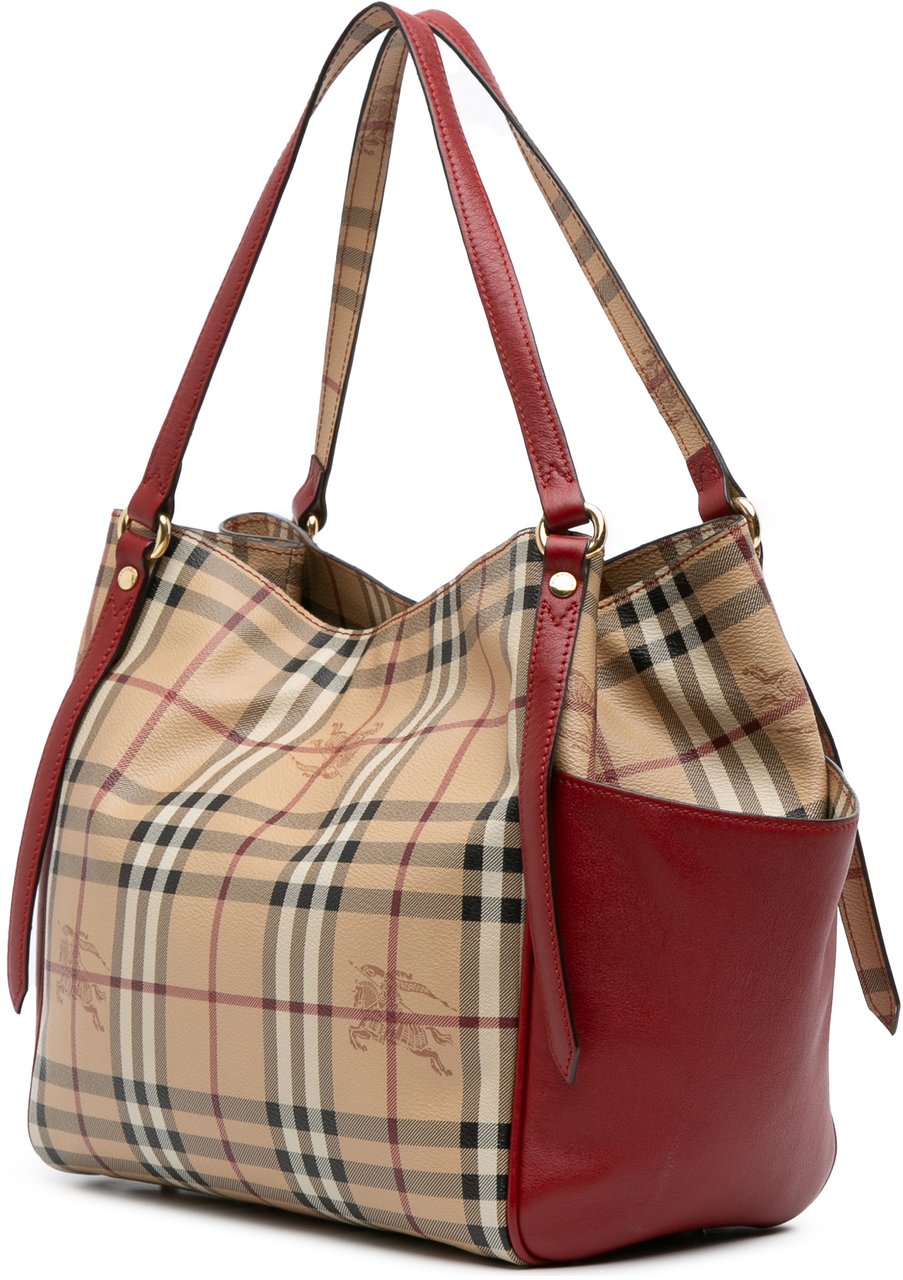 Burberry Small Leather Trimmed Haymarket Check Coated Canvas Canterbury Tote Bruin
