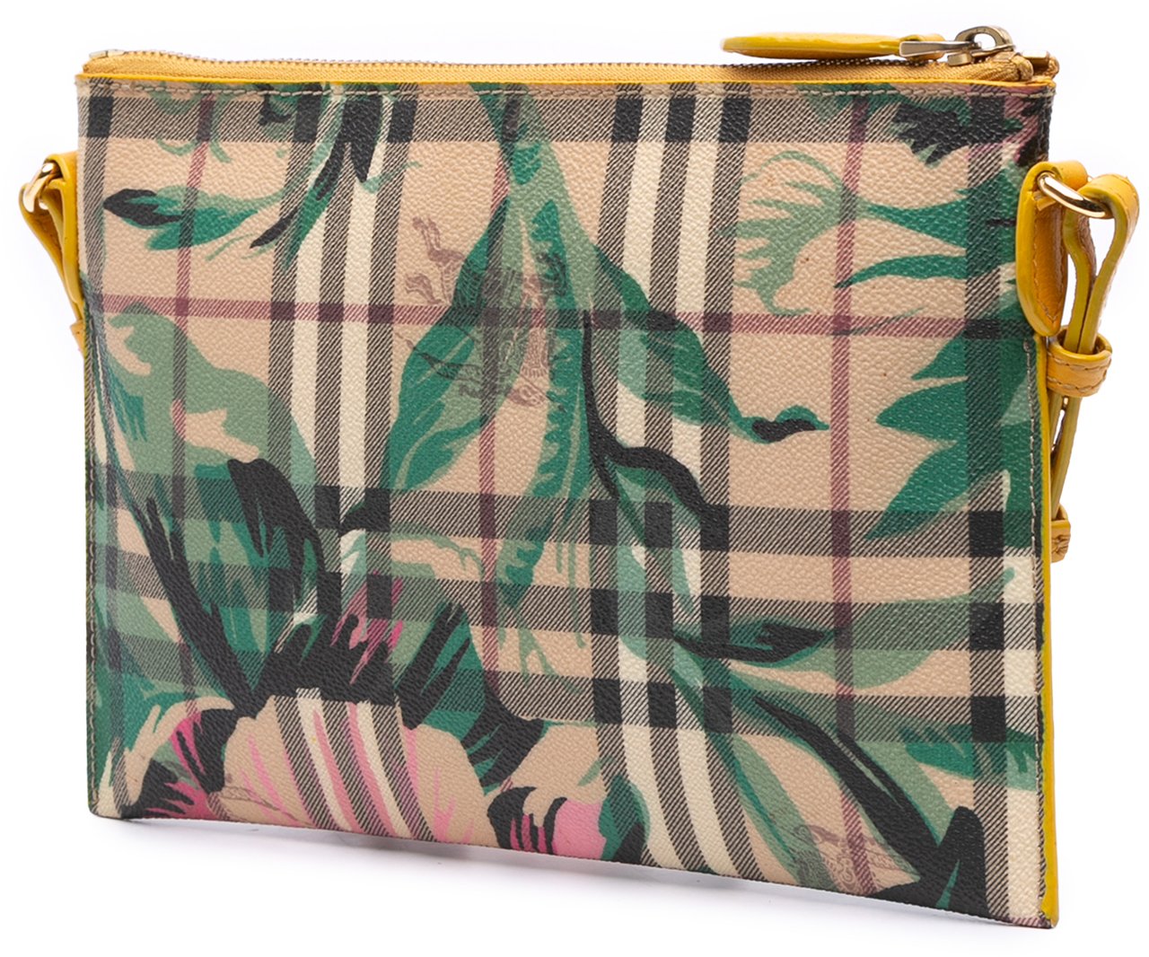 Burberry Haymarket Check Coated Canvas Floral Print Crossbody Bruin