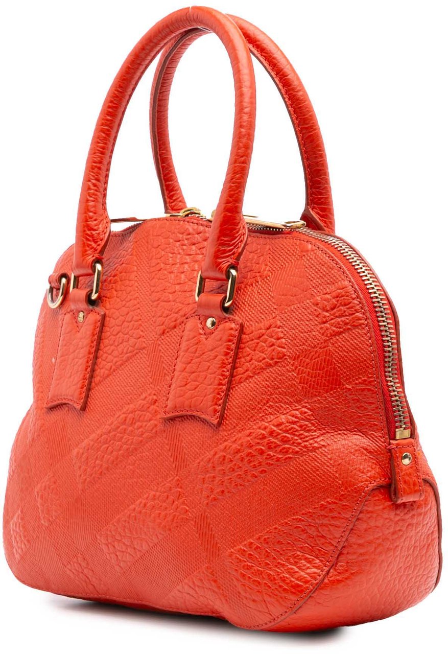 Burberry Heritage Grain Check Embossed Orchard Bowling Bag Rood