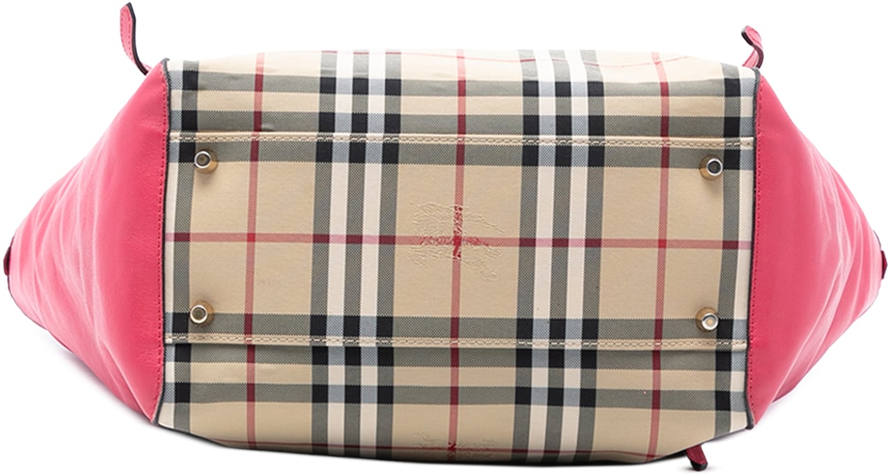 Burberry Small Haymarket Check Canvas and Leather Canterbury Tote Bruin