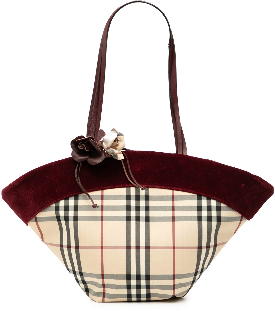 Burberry Velvet Trimmed House Check Canvas Tote Bruin