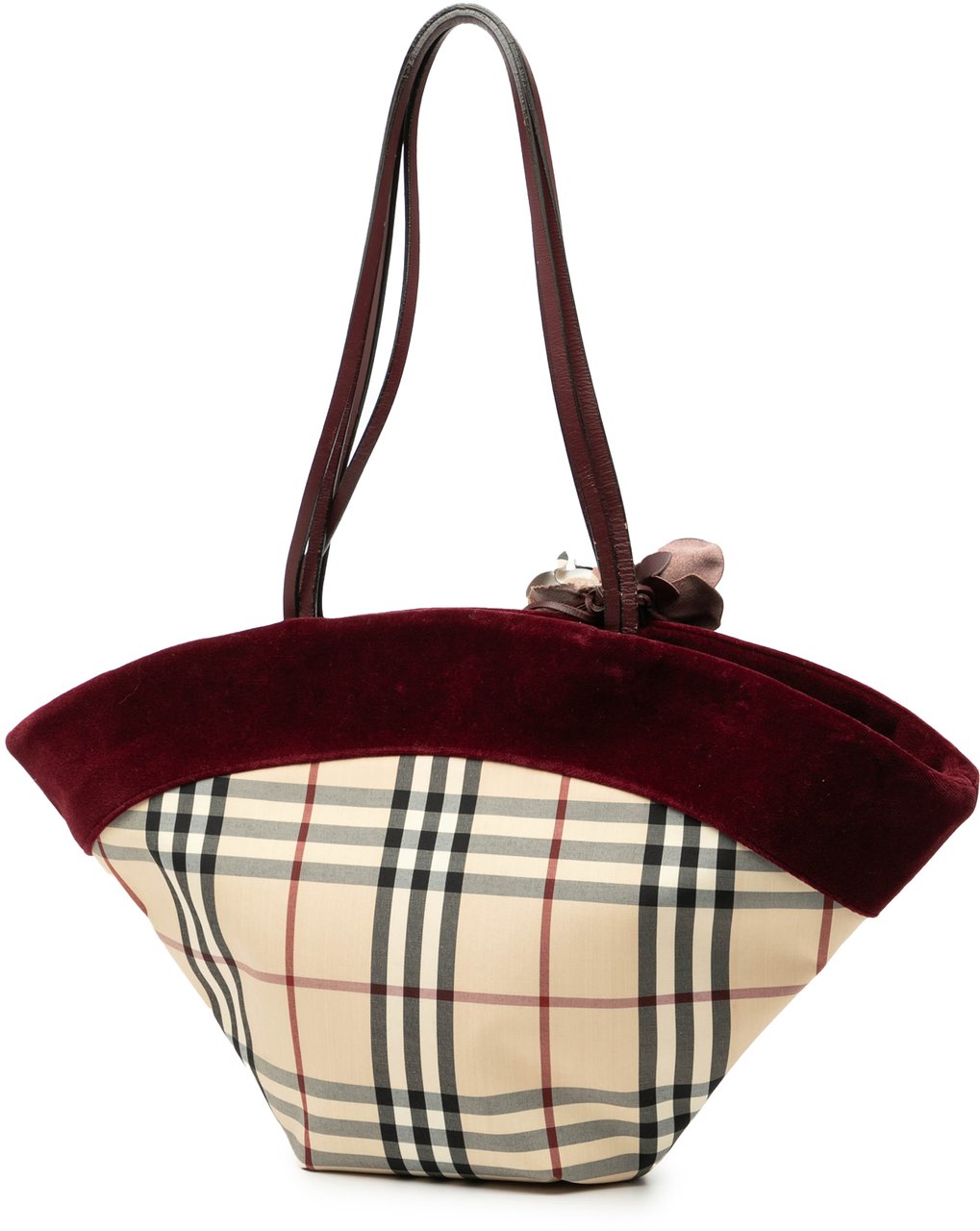 Burberry Velvet Trimmed House Check Canvas Tote Bruin