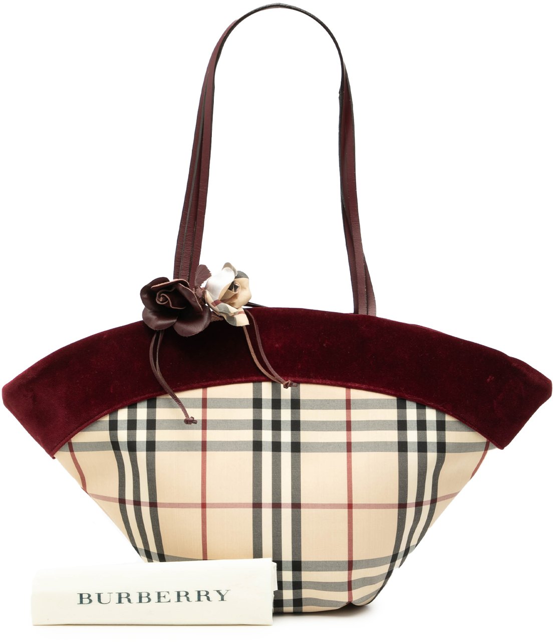 Burberry Velvet Trimmed House Check Canvas Tote Bruin
