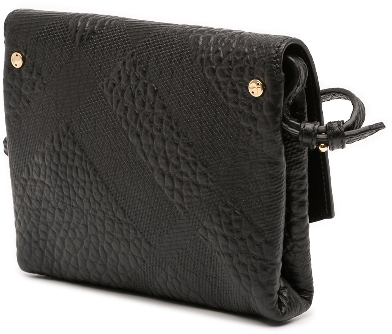 Burberry Embossed Grain Check Leather Langley Crossbody Zwart