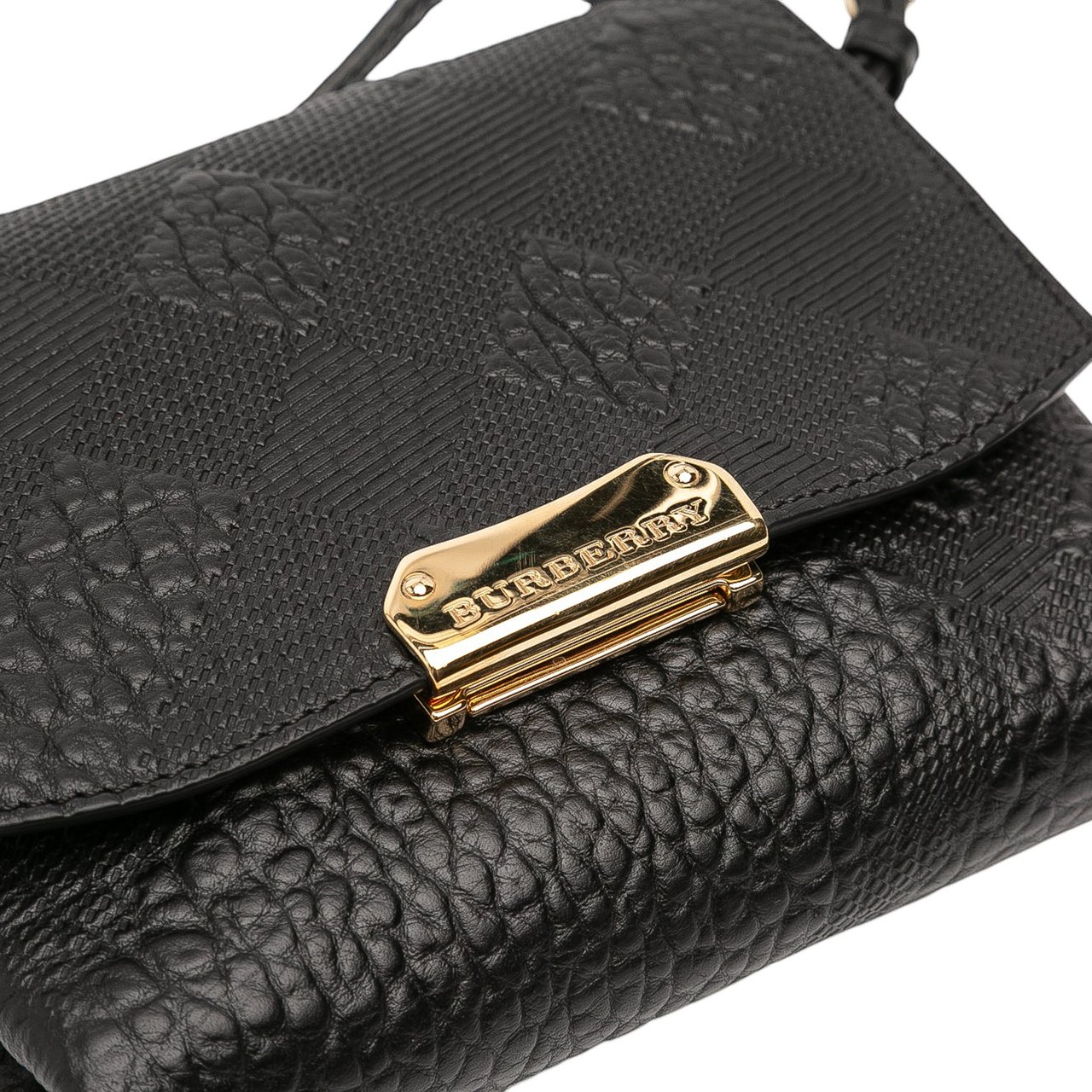 Burberry Embossed Grain Check Leather Langley Crossbody Zwart