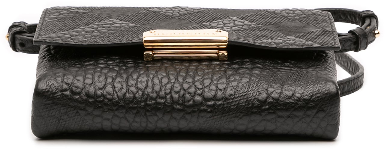 Burberry Embossed Grain Check Leather Langley Crossbody Zwart